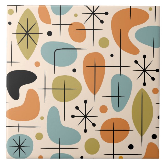 Mid-Century-Modern-Sonnenstrahl-Muster Fliese (Vorderseite)