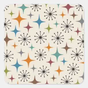 Mid-Century-Modern-Sonnenstrahl-Muster Quadratischer Aufkleber