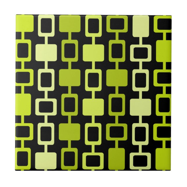 Mid Century Modern Square Columns Black Chartreuse Fliese (Vorderseite)