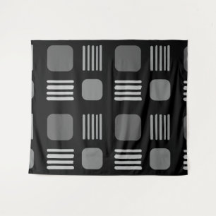 Mid-Century Modern Squares Lines Dark Gray Wandteppich