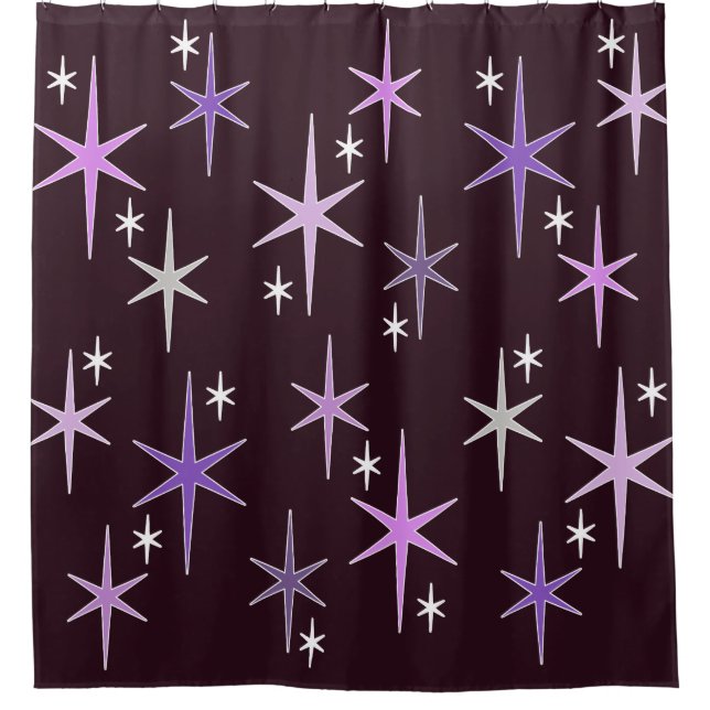 Mid Century Modern Star Sky Lila Duschvorhang (Vorderseite)