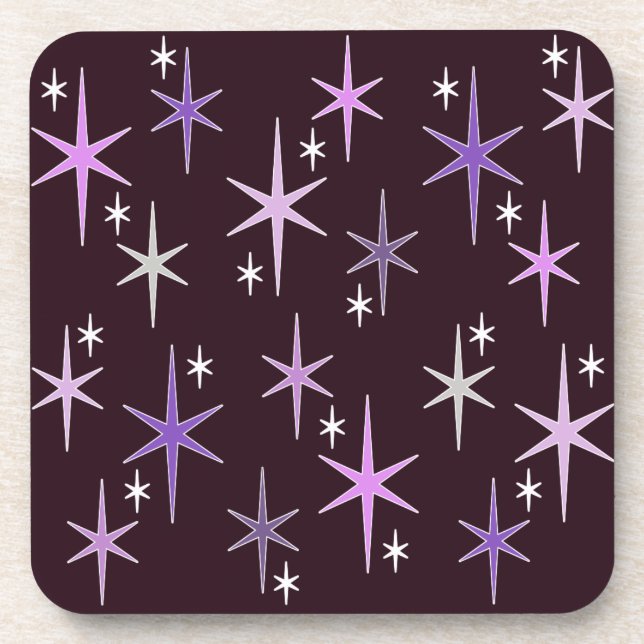 Mid Century Modern Star Sky Lila Getränkeuntersetzer (Vorderseite)
