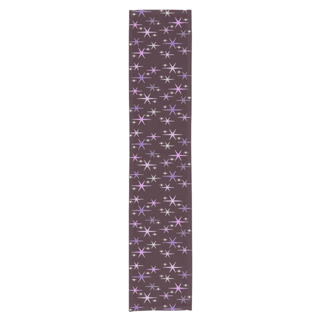 Mid Century Modern Star Sky Lila Kurzer Tischläufer (Vorderseite)