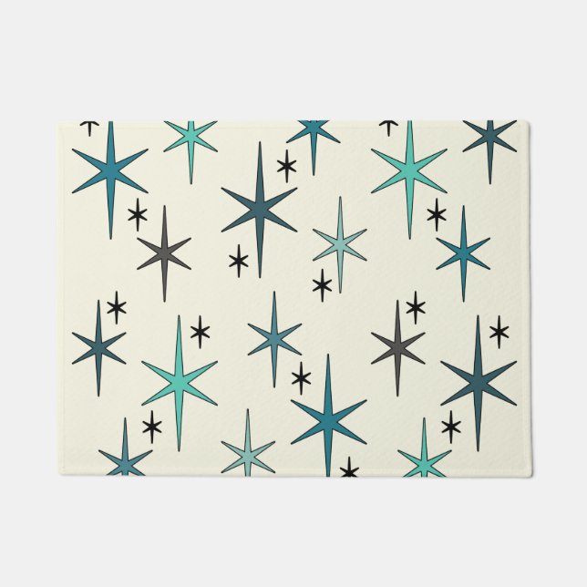 Mid Century Modern Star Sky Turquoise Fußmatte (Vorderseite)