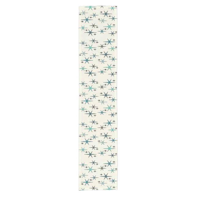 Mid Century Modern Star Sky Turquoise Kurzer Tischläufer (Vorderseite)