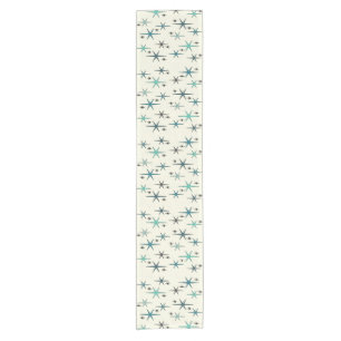 Mid Century Modern Star Sky Turquoise Kurzer Tischläufer