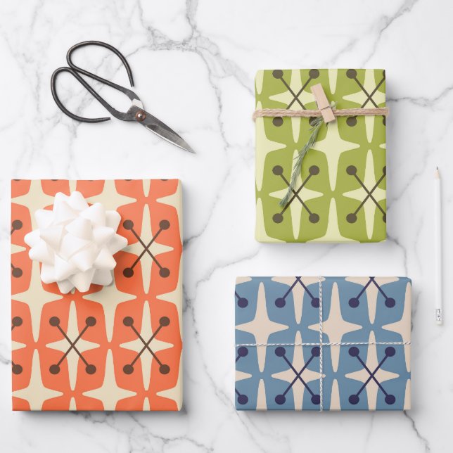Mid Century Modern Starburst Pattern Geschenkpapier Set (Vorderseite)
