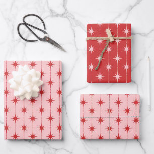 Mid Century Modern Sterne und Punkte Atom-Muster Geschenkpapier Set