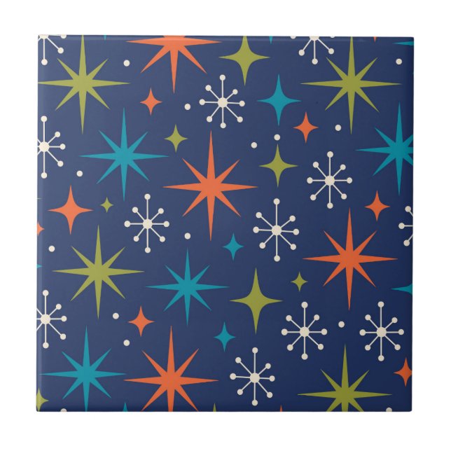 Mid Century Modern Sternenexplosion Muster Fliese (Vorderseite)
