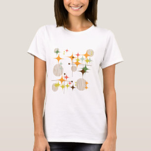 Mid Century Modern Sternenexplosionen und Globus-F T-Shirt