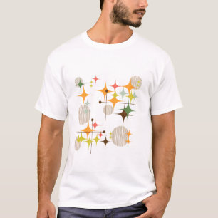 Mid Century Modern Sternenexplosionen und Globus-F T-Shirt