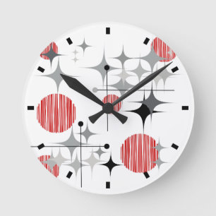Mid Century Modern Sternenexplosionen und Globusle Runde Wanduhr