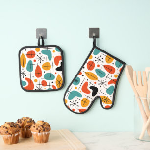 Mid-Century-Modern-Sternenmuster Ofenhandschuh & Topflappen-Set