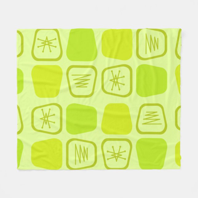 Mid Century Modern Stretched Squares Chartreuse Fleecedecke (Vorderseite (Horizontal))
