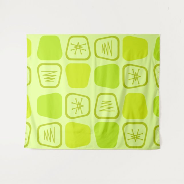 Mid Century Modern Stretched Squares Chartreuse Wandteppich (Vorderseite (Horizontal))