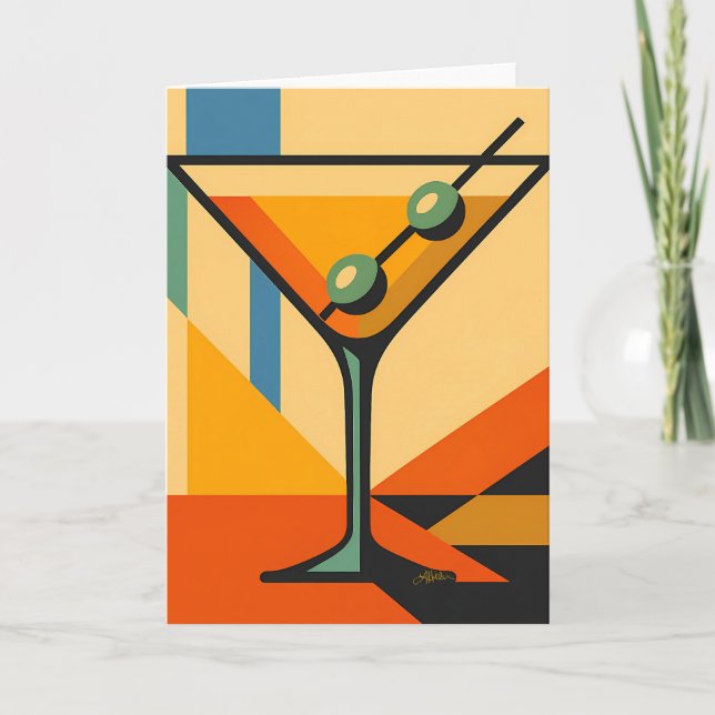 Mid Century Modern Sunrise Bauhaus Martini Karte (Vorderseite)