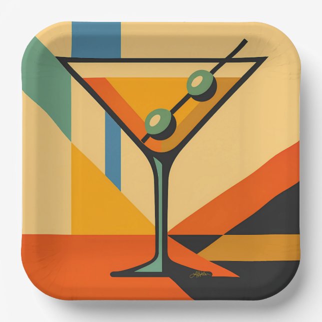 Mid Century Modern Sunrise Bauhaus Martini Pappteller (Vorderseite)