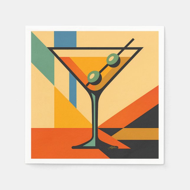 Mid Century Modern Sunrise Bauhaus Martini Serviette (Vorderseite)