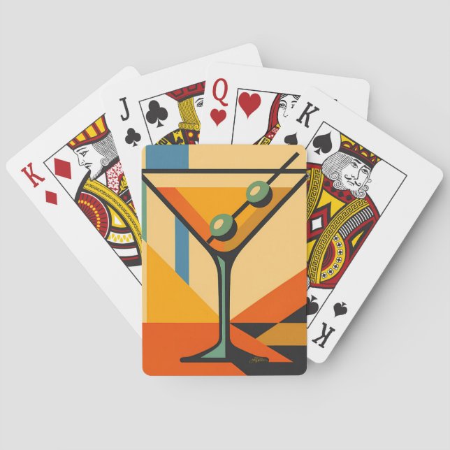 Mid Century Modern Sunrise Bauhaus Martini Spielkarten (Rückseite)