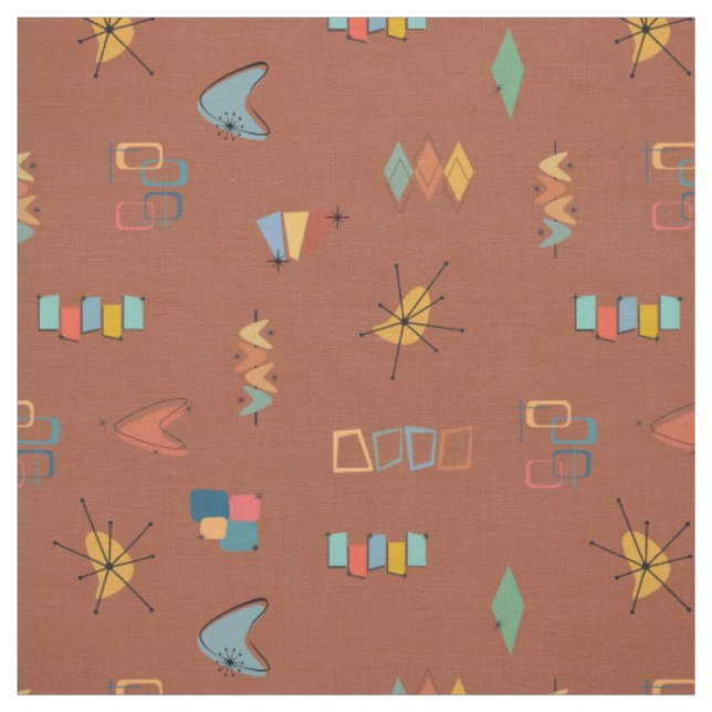 Mid Century Modern Texturiert Sattelbraun Stoff (Muster)