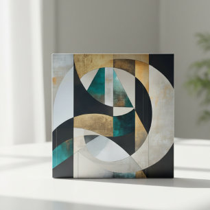 Mid-Century Modern Türkis Gold Geometrisch Abstrak Fliese