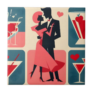 Mid Century Modern Valentinstag Tanzendes Paar Fliese