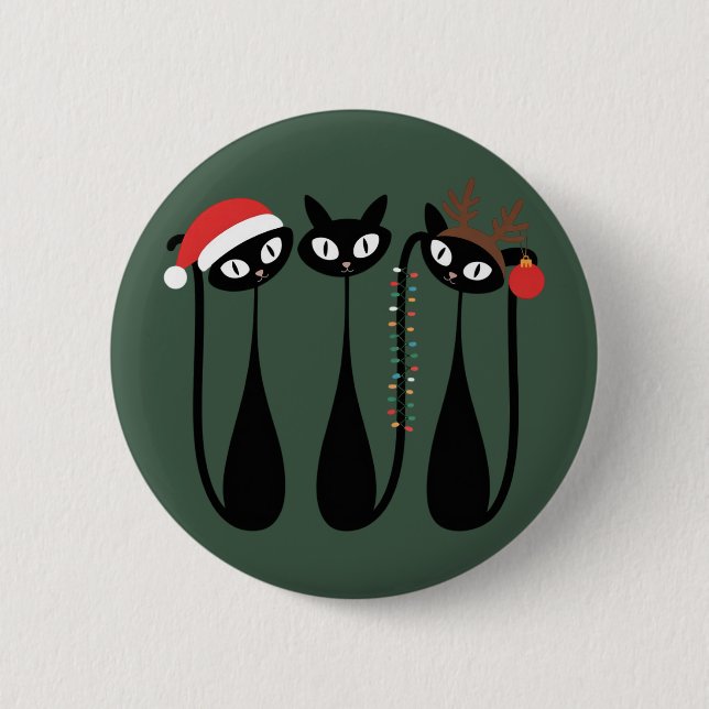 Mid Century Modern Weihnachtskatzen Retro Klassike Button (Vorderseite)