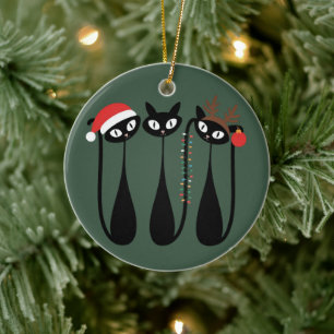 Mid Century Modern Weihnachtskatzen Retro Klassike Keramik Ornament