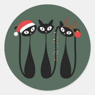 Mid Century Modern Weihnachtskatzen Retro Klassike Runder Aufkleber
