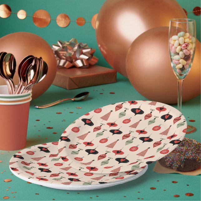 Mid Century Modern Weihnachtsmuster  Pappteller (Multi)