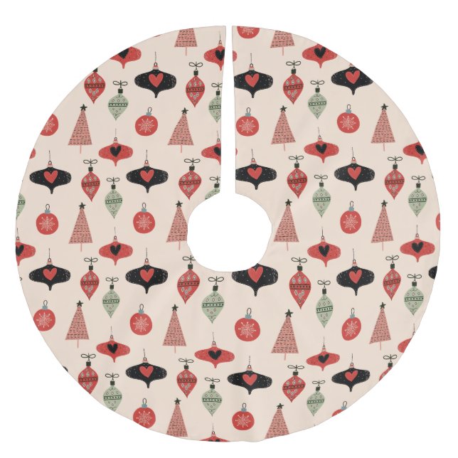 Mid Century Modern Weihnachtsmuster  Polyester Weihnachtsbaumdecke (Vorderseite)