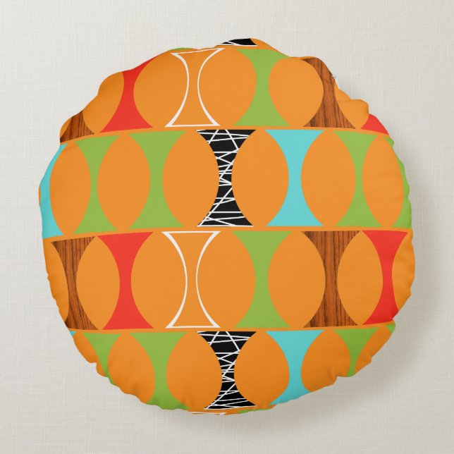 Mid Century Moderne Orange Motif Rond Coussin (Dos)