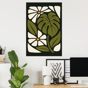 Mid Century Monstera Botanische Tropische Pflanzen Poster
