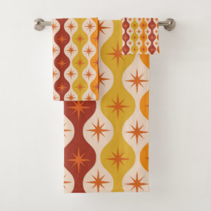 Mid Century Orange Mod Stars sur un motif ogénique