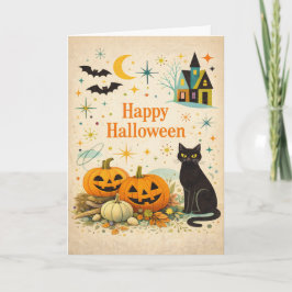 Mid Century Orange Pumpkins Halloween Karte