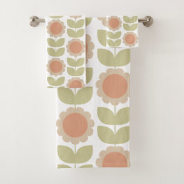  Mid-Century Pastel Pink Retro Floral Pattern Badhandtuch Set