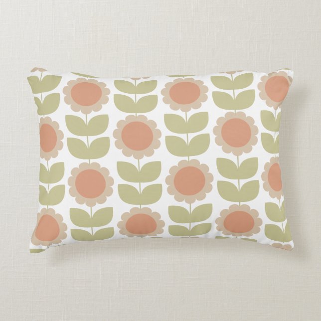  Mid-Century Pastel Pink Retro Floral Pattern Dekokissen (Vorderseite)