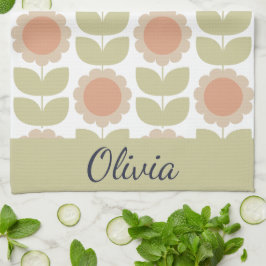  Mid-Century Pastel Pink Retro Floral Pattern Geschirrtuch