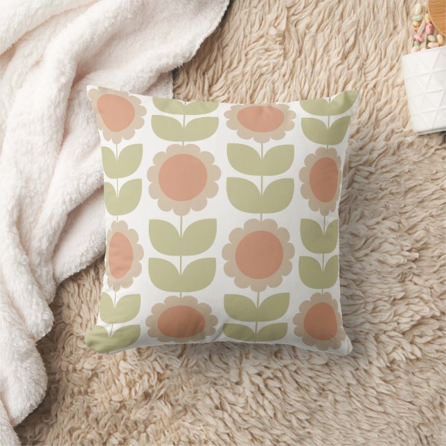  Mid-Century Pastel Pink Retro Floral Pattern Kissen (Decke)