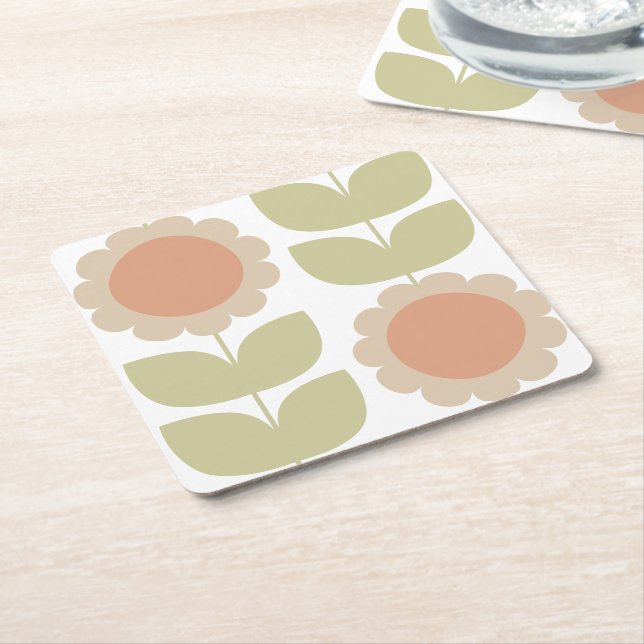  Mid-Century Pastel Pink Retro Floral Pattern Rechteckiger Pappuntersetzer (angewinkelt)