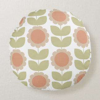  Mid-Century Pastel Pink Retro Floral Pattern Rundes Kissen