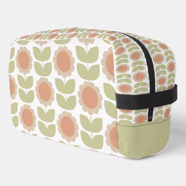  Mid-Century Pastel Pink Retro Floral Pattern Waschbeutel (Linke Seite)