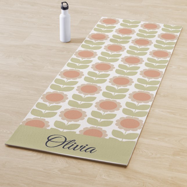  Mid-Century Pastel Pink Retro Floral Pattern Yogamatte (Beispiel)