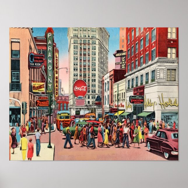 Mid Century Peachtree St. Atlanta Georgia Poster (Vorne)