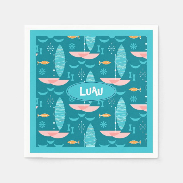 Mid Century Pink Catamaran - Blue Background Serviette (Vorderseite)