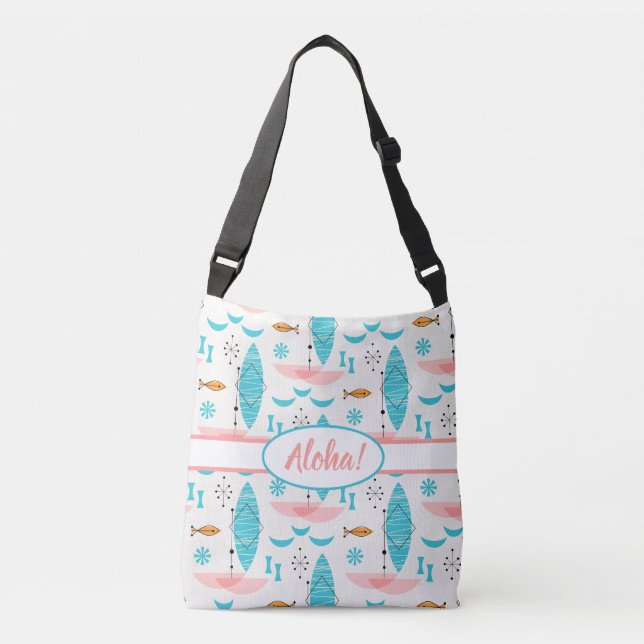 Mid Century Pink Catamaran Tragetaschen Mit Langen Trägern (Vorderseite)