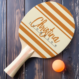 Mid-Century Polo Banner Gebrannte Honig Bemalte Na Tischtennis Schläger