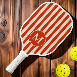 Mid-Century Polo Streifen Blood Orange Monogramm Pickleball Schläger