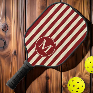 Mid-Century Polo Streifenmuster Tiefes Cranberry M Pickleball Schläger