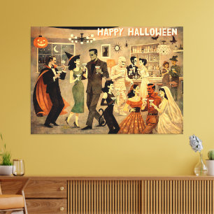 Mid Century Retro 40er Halloween Martini-Party Leinwanddruck